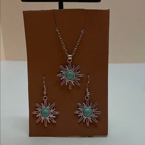 Sunburst Turquoise Pendant Necklace and Earrings Set